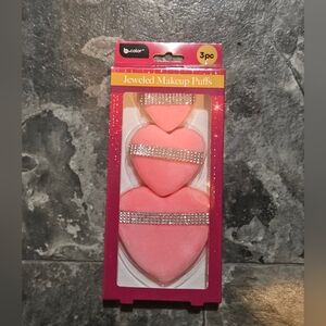 B.Color 3pc Heart Shaped Jeweled Makeup Puffs Set BNIB